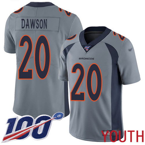 Youth Denver Broncos #20 Duke Dawson Limited Silver Inverted Legend 100th Season Football NFL Jersey->youth nfl jersey->Youth Jersey